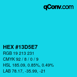 颜色代码: HEX #13D5E7 | qconv.com