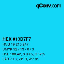 カラーコード: HEX #13D7F7 | qconv.com
