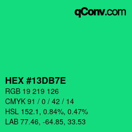 Color code: HEX #13DB7E | qconv.com