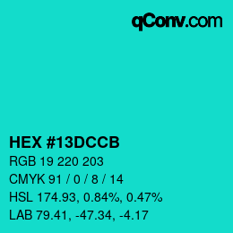 Color code: HEX #13DCCB | qconv.com