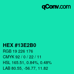 颜色代码: HEX #13E2B0 | qconv.com