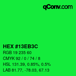 Color code: HEX #13EB3C | qconv.com