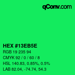 Farbcode: HEX #13EB5E | qconv.com