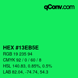 Color code: HEX #13EB5E | qconv.com