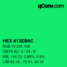 Color code: HEX #13EB6C | qconv.com