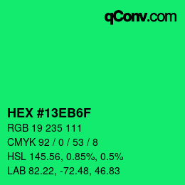 Color code: HEX #13EB6F | qconv.com