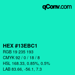 カラーコード: HEX #13EBC1 | qconv.com