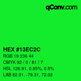 颜色代码: HEX #13EC2C | qconv.com