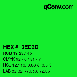 颜色代码: HEX #13ED2D | qconv.com