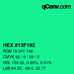 Color code: HEX #13F192 | qconv.com