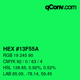 カラーコード: HEX #13F55A | qconv.com