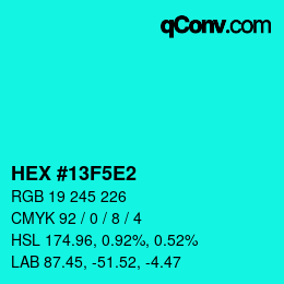 Color code: HEX #13F5E2 | qconv.com