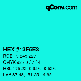 Color code: HEX #13F5E3 | qconv.com