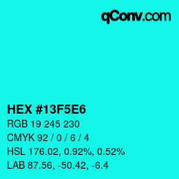 Color code: HEX #13F5E6 | qconv.com