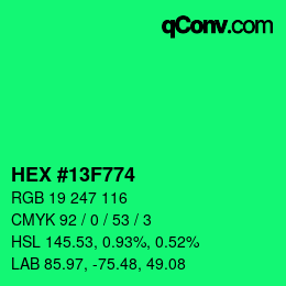 颜色代码: HEX #13F774 | qconv.com
