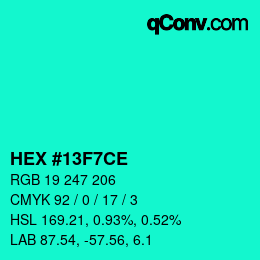 Color code: HEX #13F7CE | qconv.com