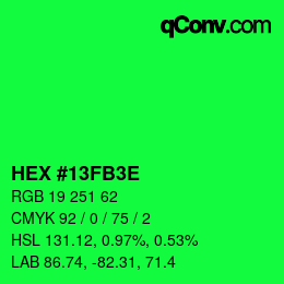 Color code: HEX #13FB3E | qconv.com
