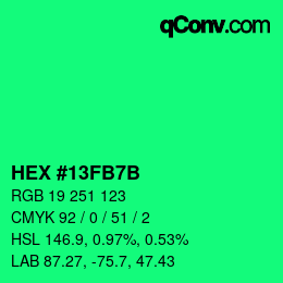 Farbcode: HEX #13FB7B | qconv.com