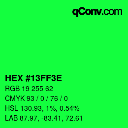 Color code: HEX #13FF3E | qconv.com