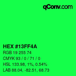 Color code: HEX #13FF4A | qconv.com