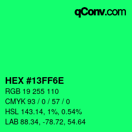 颜色代码: HEX #13FF6E | qconv.com