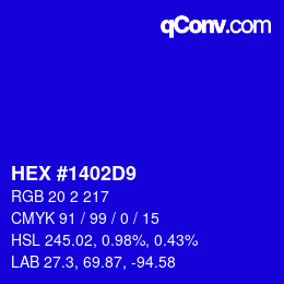 Color code: HEX #1402D9 | qconv.com