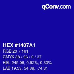 颜色代码: HEX #1407A1 | qconv.com
