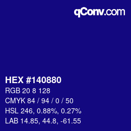 Farbcode: HEX #140880 | qconv.com