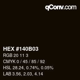 颜色代码: HEX #140B03 | qconv.com