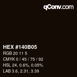 カラーコード: HEX #140B05 | qconv.com