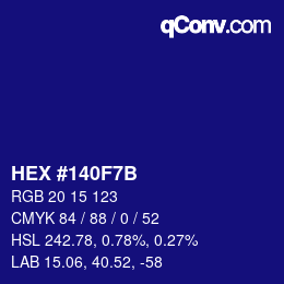 颜色代码: HEX #140F7B | qconv.com