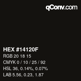 Color code: HEX #14120F | qconv.com