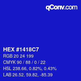 カラーコード: HEX #1418C7 | qconv.com