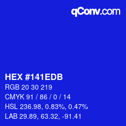 Color code: HEX #141EDB | qconv.com