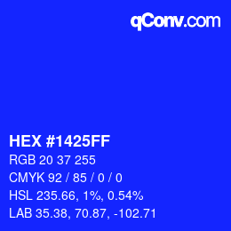 Color code: HEX #1425FF | qconv.com