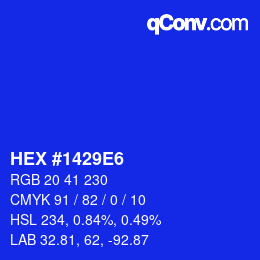 Farbcode: HEX #1429E6 | qconv.com