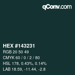 Farbcode: HEX #143231 | qconv.com