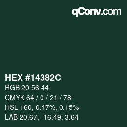 Color code: HEX #14382C | qconv.com