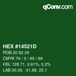 Color code: HEX #14521D | qconv.com