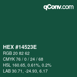 Color code: HEX #14523E | qconv.com