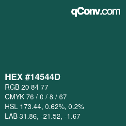 颜色代码: HEX #14544D | qconv.com