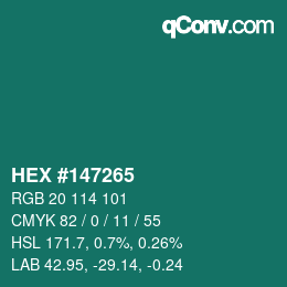 Color code: HEX #147265 | qconv.com