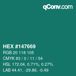颜色代码: HEX #147669 | qconv.com