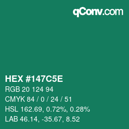 Farbcode: HEX #147C5E | qconv.com