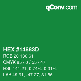 Color code: HEX #14883D | qconv.com