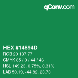 Color code: HEX #14894D | qconv.com