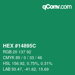 Color code: HEX #14895C | qconv.com