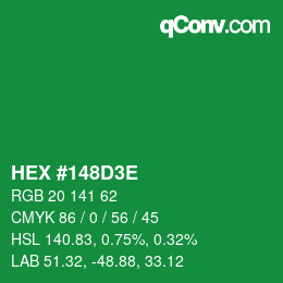 Color code: HEX #148D3E | qconv.com