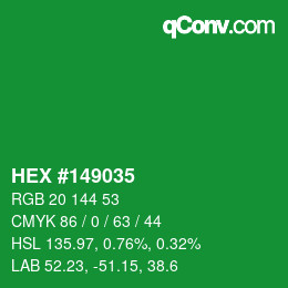 Code couleur: HEX #149035 | qconv.com