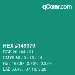 颜色代码: HEX #149079 | qconv.com